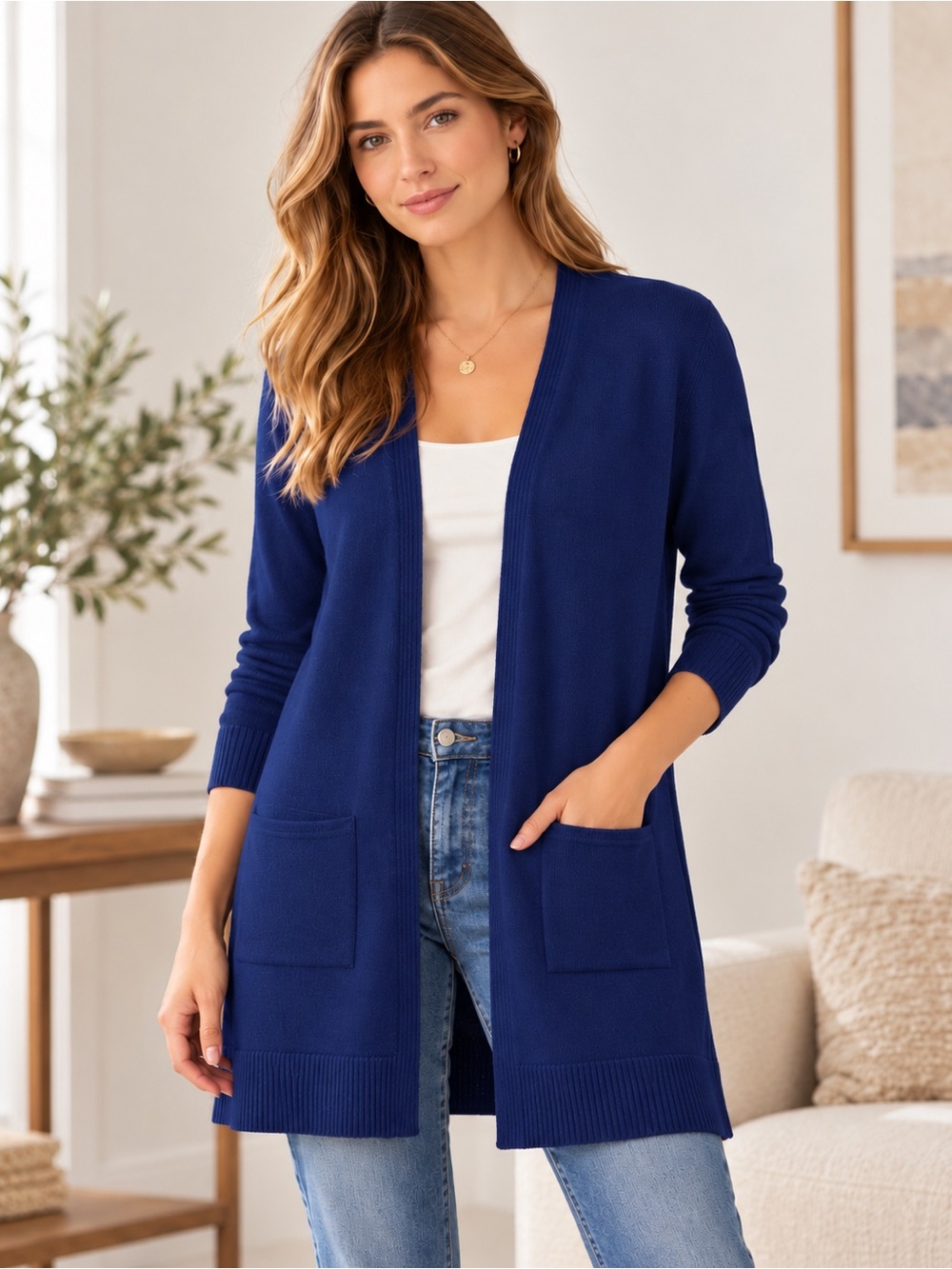 Massimo Dutti Navy Long Knit Cardigan Made in Spain Size M